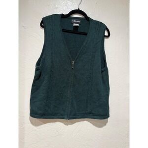 Sage Harbor Womens Green Full Zip Cable Knit Sweater Vest Ramie Cotton Large